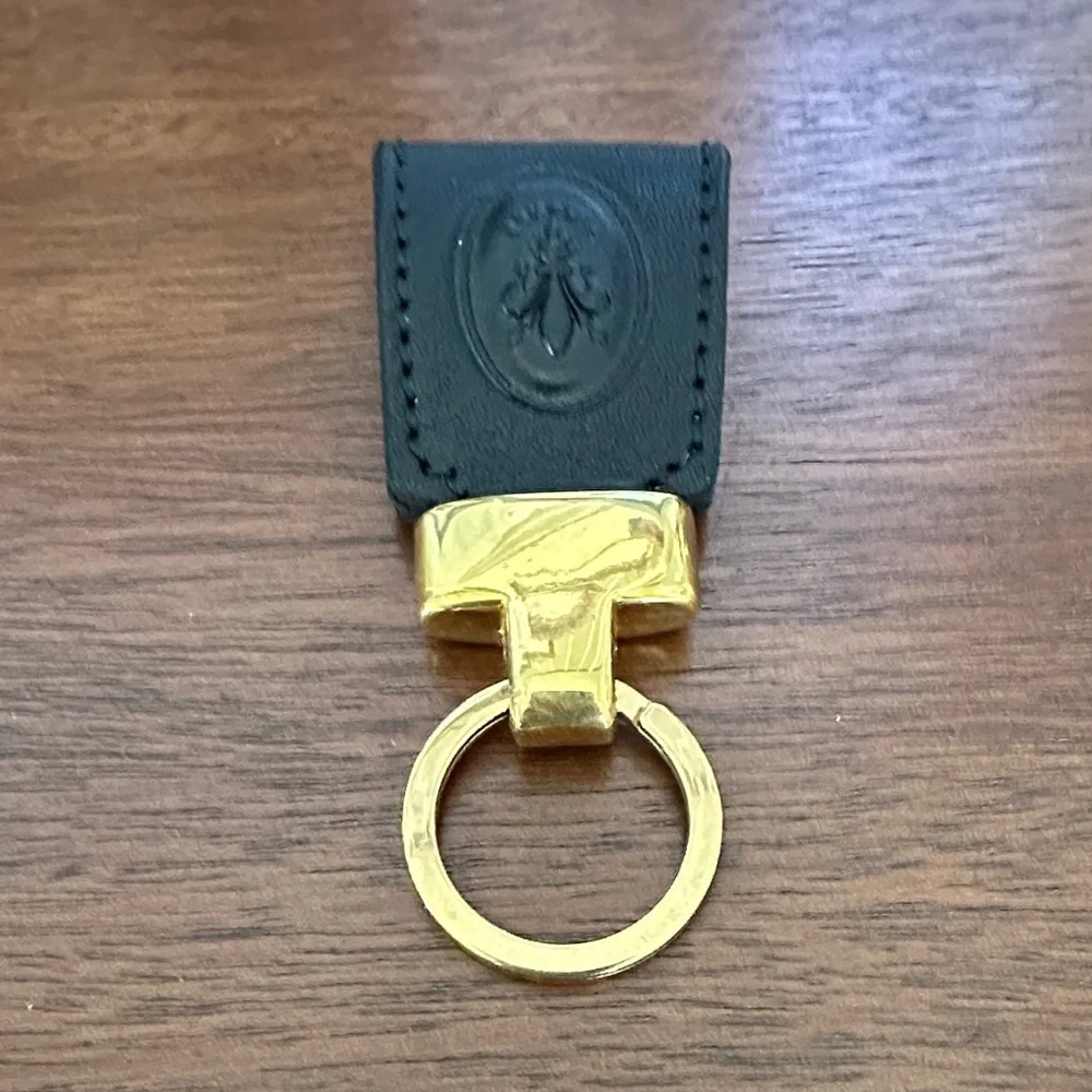 🔑 NEW Firenze Black and Gold Keychain leather Florence Italy Italian leather